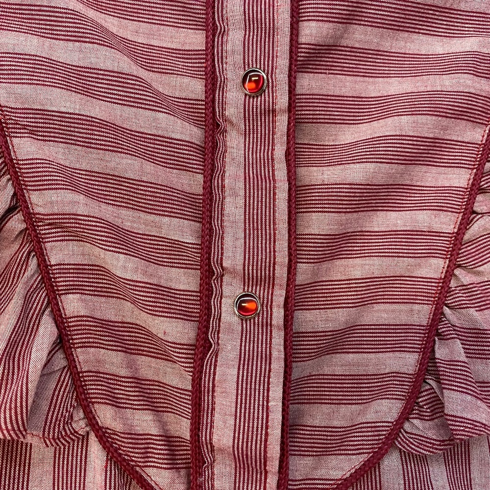 Striped Ruffle Button-Front Blouse - Dusty Rose - Picture 3 of 9
